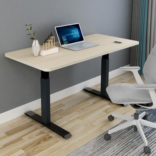 140cm Standing Desk Height Adjustable Sit Stand Motorised Black Single Motor Frame Maple Top