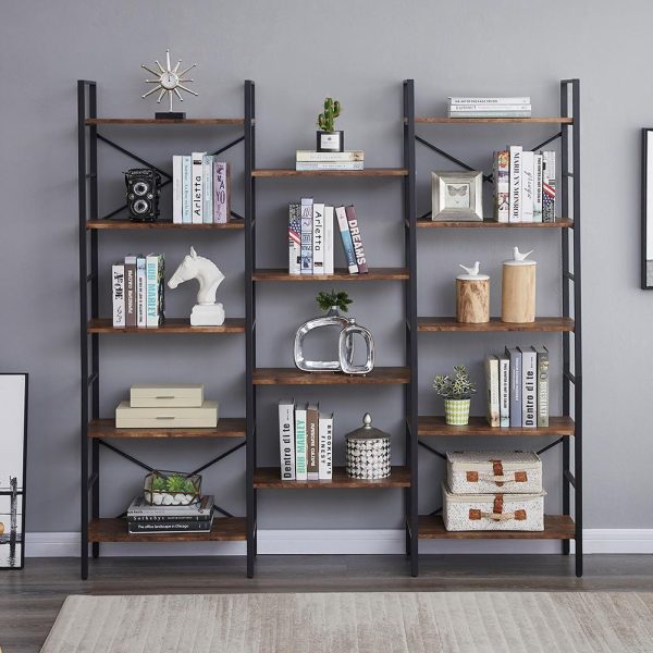 YES4HOMES Industrial Shelf Bookshelf, Vintage Wood and Metal Bookcase Furniture for Home & Office