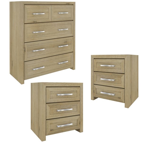 Gracelyn Set of 2 Bedside 3 Drawers Tallboy Nightstand Bedroom Cabinet – Smoke
