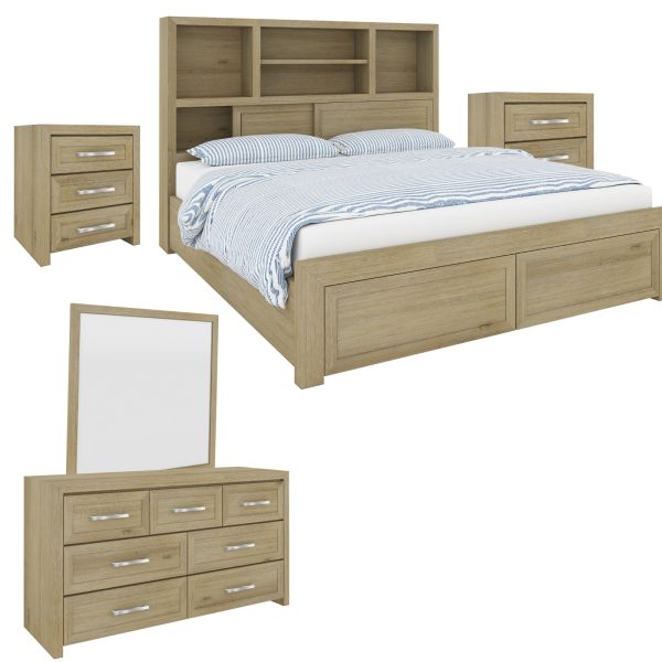 Gracelyn 5pc Set King Bed Suite Bedside Dresser Mirror Bedroom Furniture – Smoke