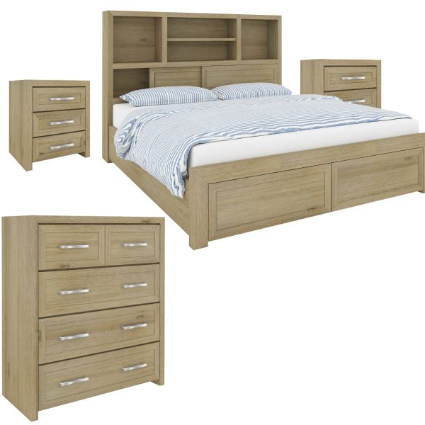 Gracelyn 4pc Queen Bed Suite Bedside Tallboy Bedroom Furniture Package – Smoke