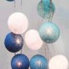 1 Set of 20 LED Blue 5cm Cotton Ball Battery Powered String Lights Christmas Gift Home Wedding Party Boys Bedroom Decoration Indoor Table Centrepiece