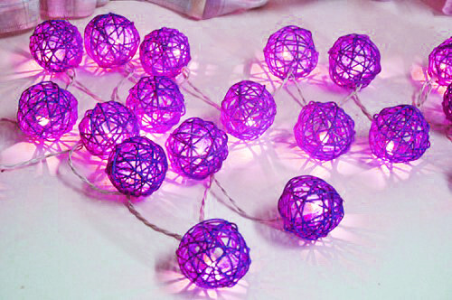 1 Set of 20 LED Cassis Purple 5cm Rattan Cane Ball Battery Powered String Lights Christmas Gift Home Wedding Party Bedroom Decoration Table Centrepiec