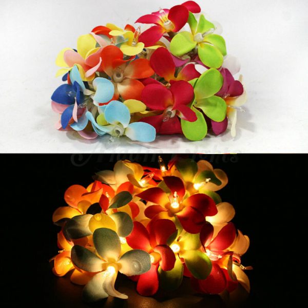 1 Set of 20 LED Tropical Bright Colous Frangipani Flower Battery String Lights Christmas Gift Home Wedding Party Decoration Outdoor Table Centrepiece