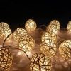 1 Set of 20 LED Cream White 5cm Rattan Cane Ball Battery Powered String Lights Christmas Gift Home Wedding Party Bedroom Decoration Table Centrepiece