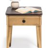 Burtonsville Modern Bedside Table in Brass Finish with Storage Drawer and Wood Top