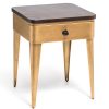 Burtonsville Modern Bedside Table in Brass Finish with Storage Drawer and Wood Top