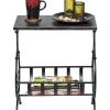 Wauconda Black Iron Side Table with Magazine Storage and Silver Finish Top