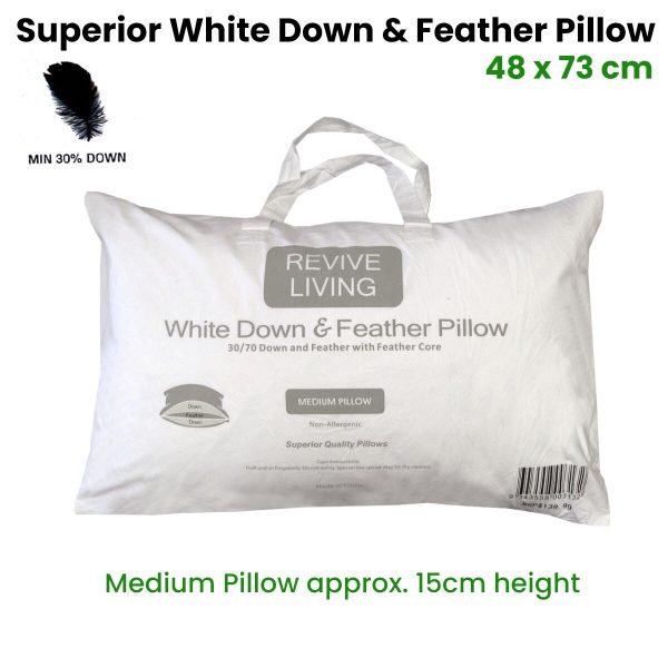 70% Feather 30% Down Superior Medium Standard Pillow 48 x 73 cm