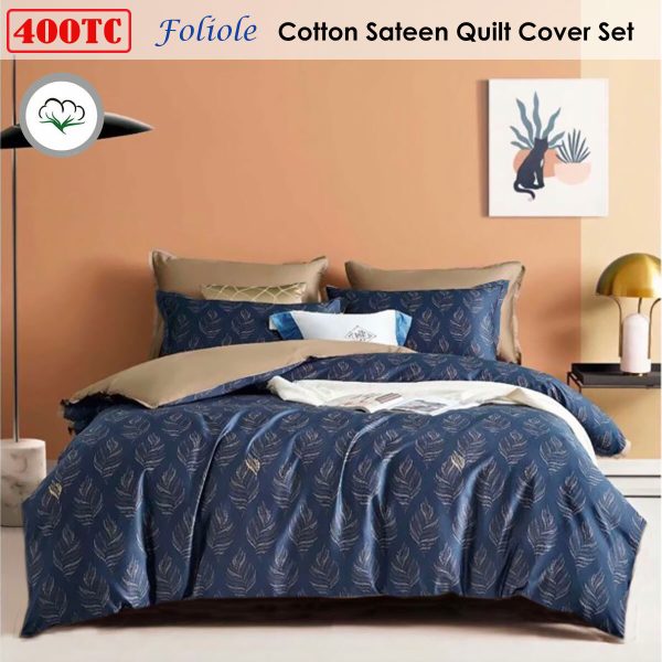 400TC Cotton Sateen Quilt Cover Set Foliole Queen