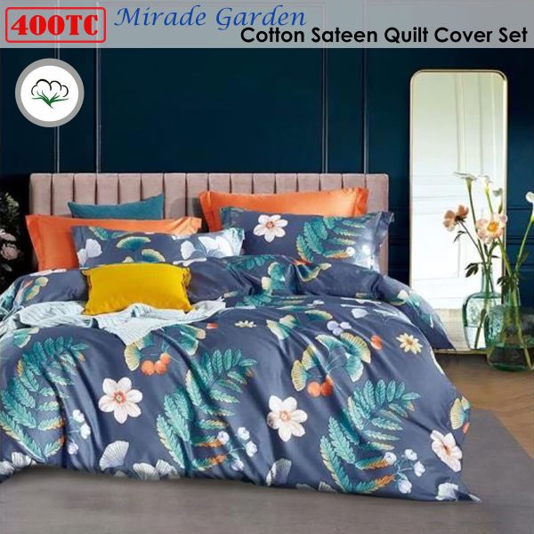 400TC Cotton Sateen Quilt Cover Set Mirade Garden King
