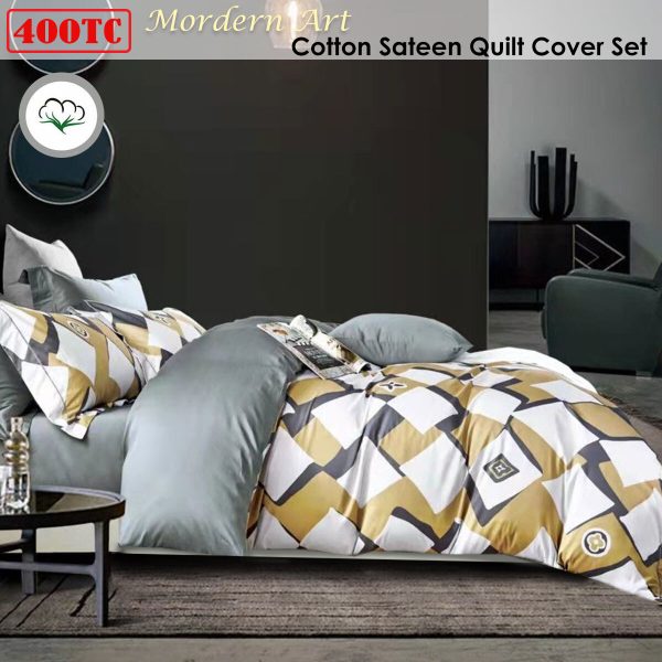 400TC Cotton Sateen Quilt Cover Set Modern Art Queen