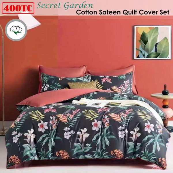 400TC Cotton Sateen Quilt Cover Set Secret Garden King