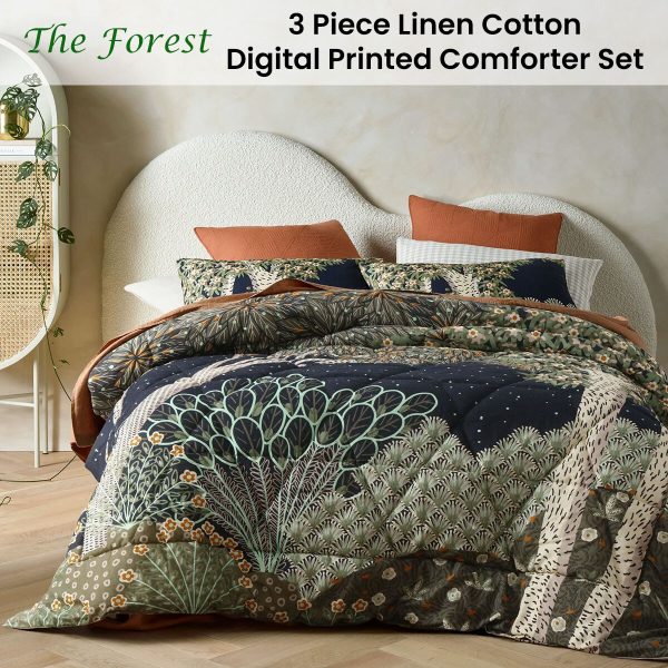 Accessorize The Forest Linen Cotton Digital Printed 3 Piece Comforter Set Queen