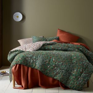 Lisa Green Washed Cotton Printed 3 Piece Comforter Set Queen