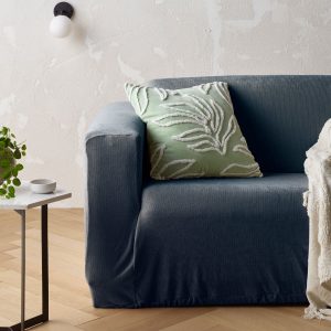 Accessorize Asher Dark Blue Stretch Sofa Cover with Square Arms 3 Seater