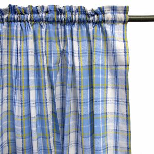 Pair of Polyester Cotton Rod Pocket Green Checkered Curtains