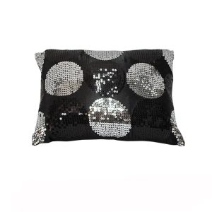 Sequined Black Silver Breakfast Filled Cushion