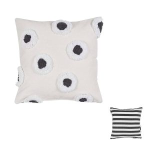 VTWonen Stripe and Eye Natural Square Filled Cushion 50cm x 50cm