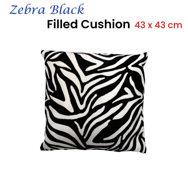 J.Elliot Home Zebra Embroidered Black Filled Cushion 43 x 43 cm