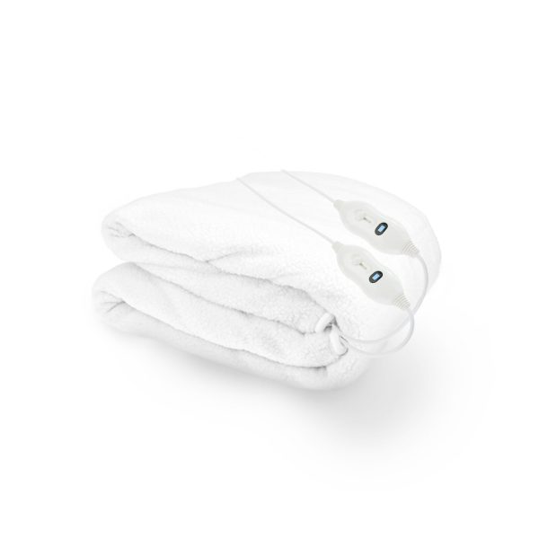 Heated Electric Blanket Double Size Fitted Polyester Underlay Winter Throw – White