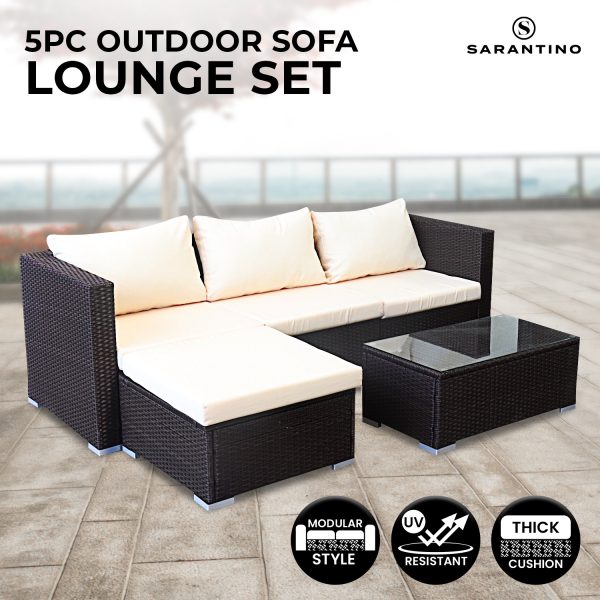 Sarantino 5pc Modular Outdoor Lounge Set PE Rattan – Brown