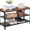 Shoe Rack with 2 Mesh Shelves, Rustic Brown and Black