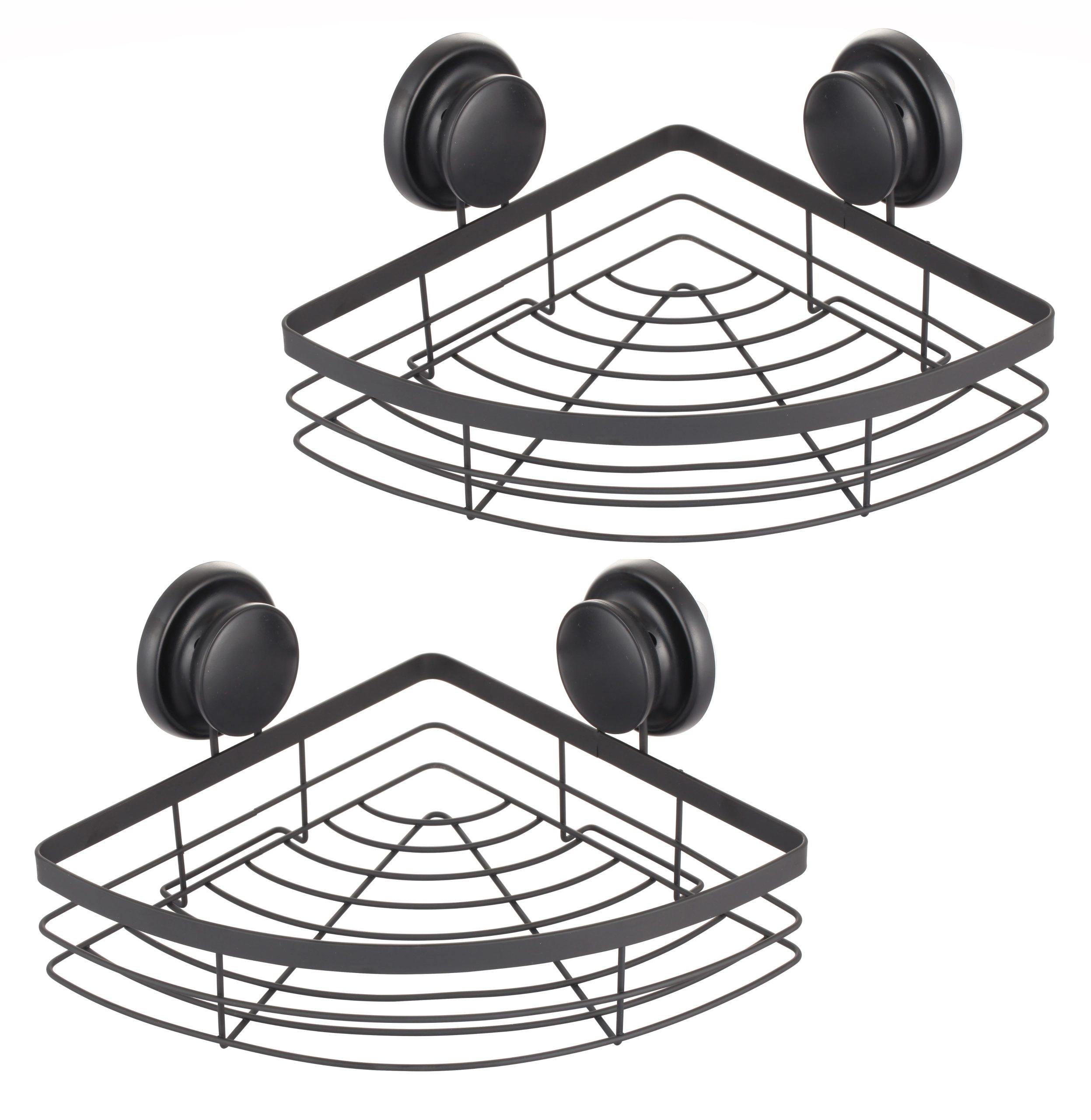 2 Pack Round Corner Shower Caddy Shelf Basket Rack with Premium Vacuum Suction Cup No-Drilling for Bathroom and Kitchen