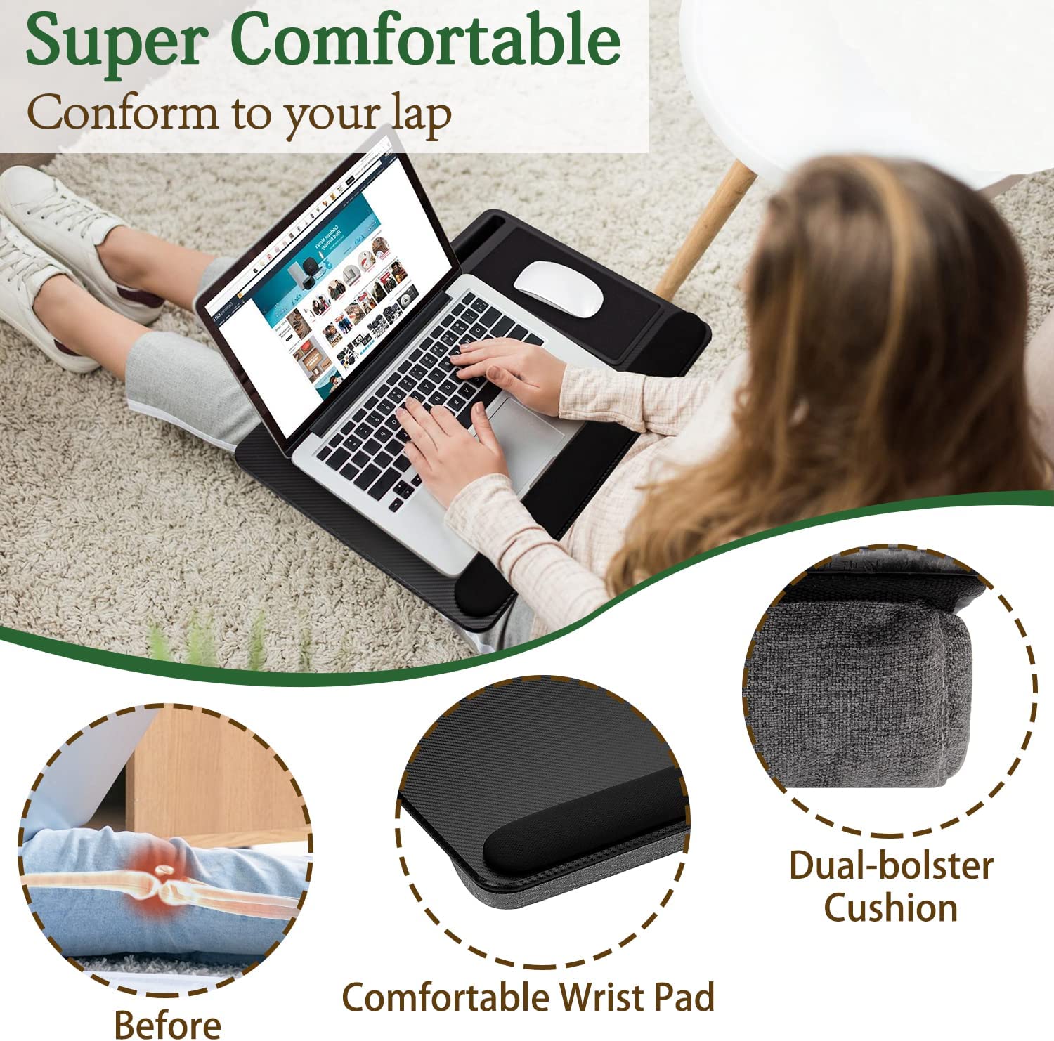 Portable Laptop Desk with Device Ledge, Mouse Pad and Phone Holder for Home Office