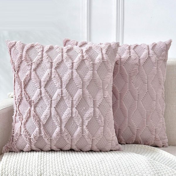 2 Pack Decorative Boho Throw Pillow Covers 45 x 45 cm (Pink)