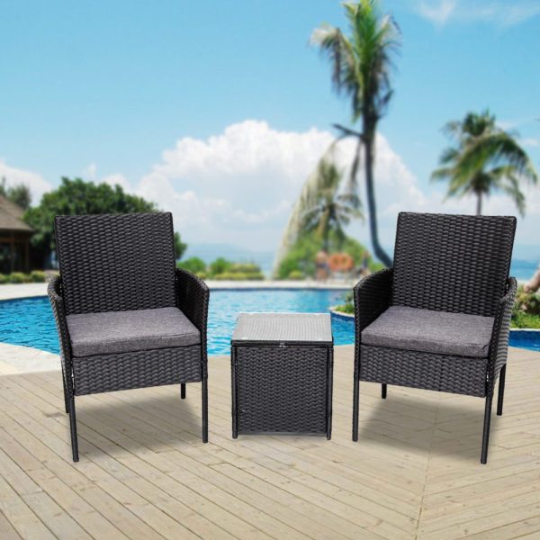 3PC Outdoor Table and Chairs Set-Black