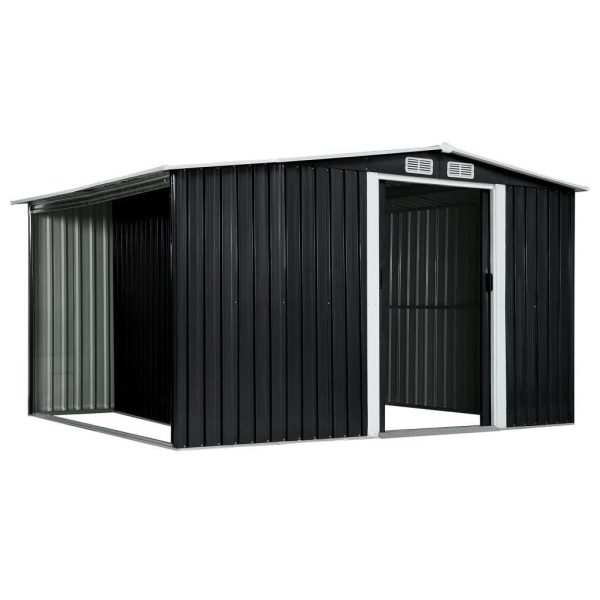 Garden Shed with Sliding Doors Anthracite 329.5x131x178 cm Steel
