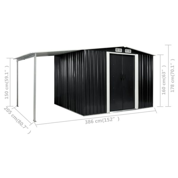 Garden Shed with Sliding Doors Anthracite 386x205x178 cm Steel