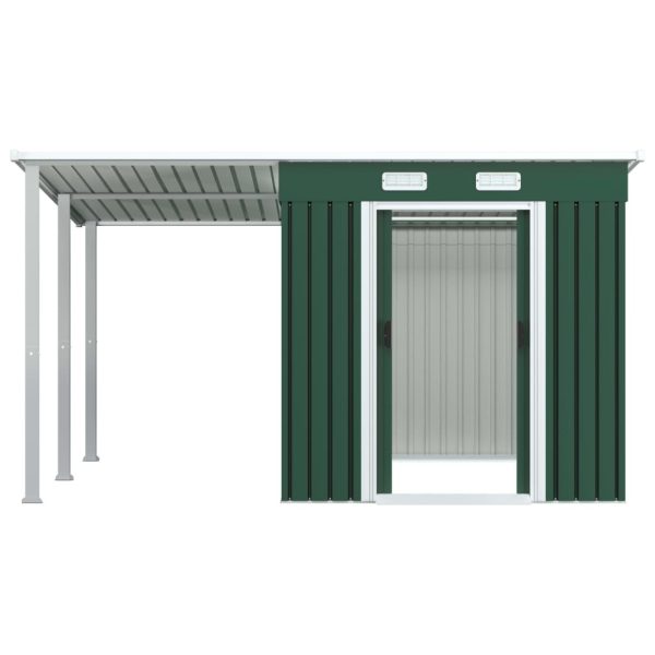 Garden Shed with Extended Roof Green 346x236x181 cm Steel