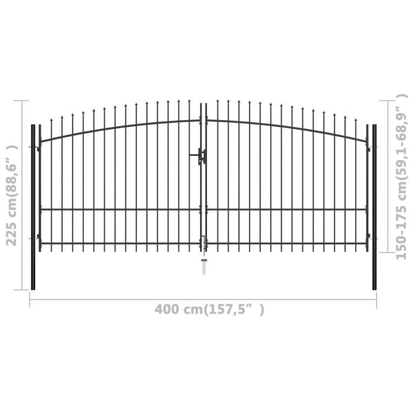 Double Door Fence Gate with Spear Top 400×225 cm