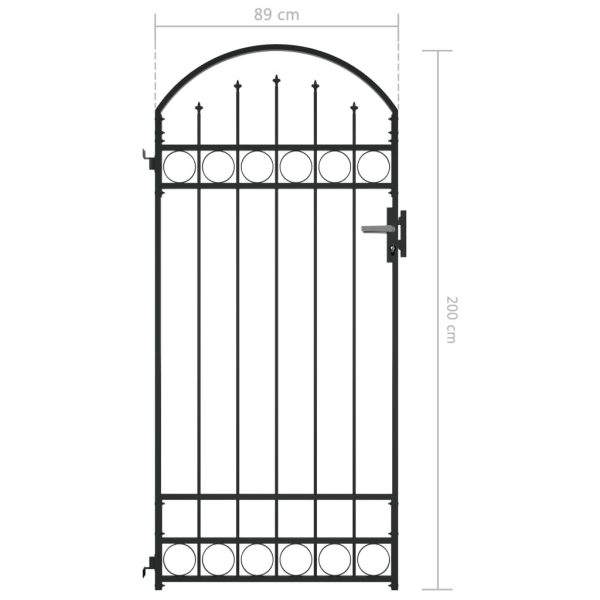 Fence Gate with Arched Top Steel 89×200 cm Black