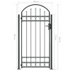 Fence Gate with Arched Top and 2 Posts 105×204 cm Black