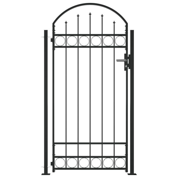 Fence Gate with Arched Top and 2 Posts 105×204 cm Black