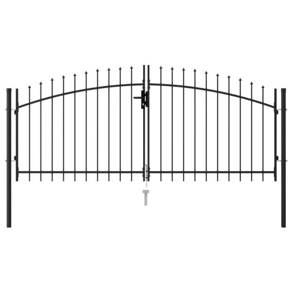 Fence Gate Double Door with Spike Top Steel 3×1.25 m Black
