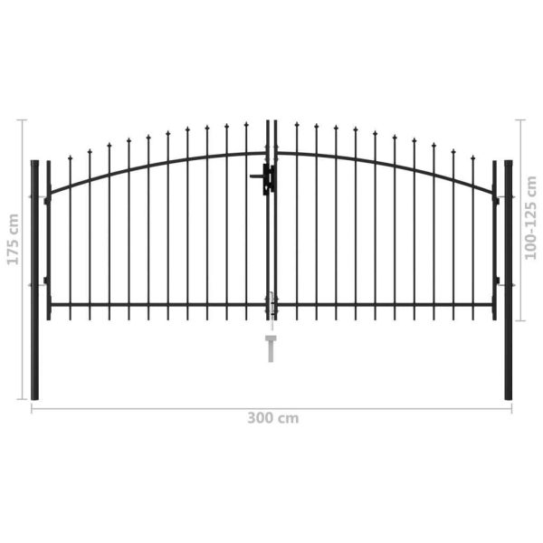 Fence Gate Double Door with Spike Top Steel 3×1.25 m Black
