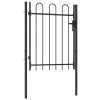 Fence Gate Single Door with Arched Top Steel 1×1.2 m Black