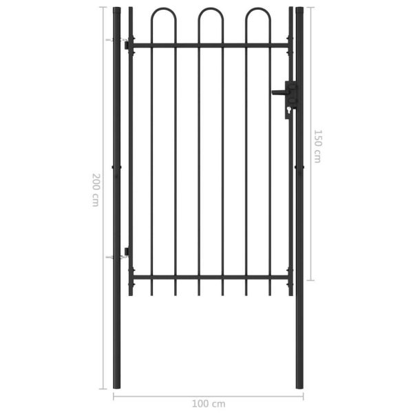 Fence Gate Single Door with Arched Top Steel 1×1.5 m Black