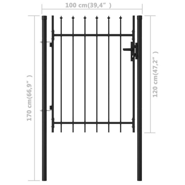 Fence Gate Single Door with Spike Top Steel 1×1.2 m Black