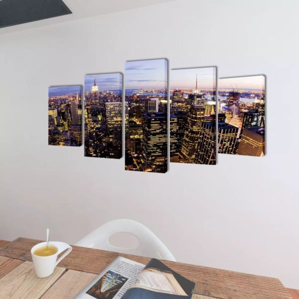 Canvas Wall Print Set Birds Eye View of New York Skyline 200 x 100 cm