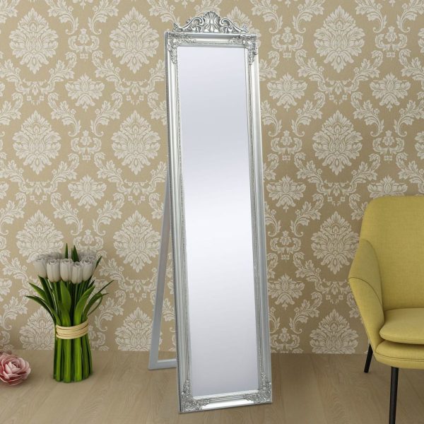 Free-Standing Mirror Baroque Style 160×40 cm Silver