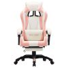 Racing Chair with Footrest Pink and White Faux Leather