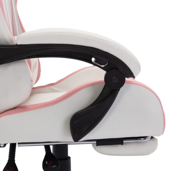 Racing Chair with RGB LED Lights Pink and White Faux Leather