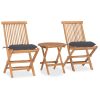 3 Piece Folding Outdoor Dining Set with Cushion Solid Wood Teak