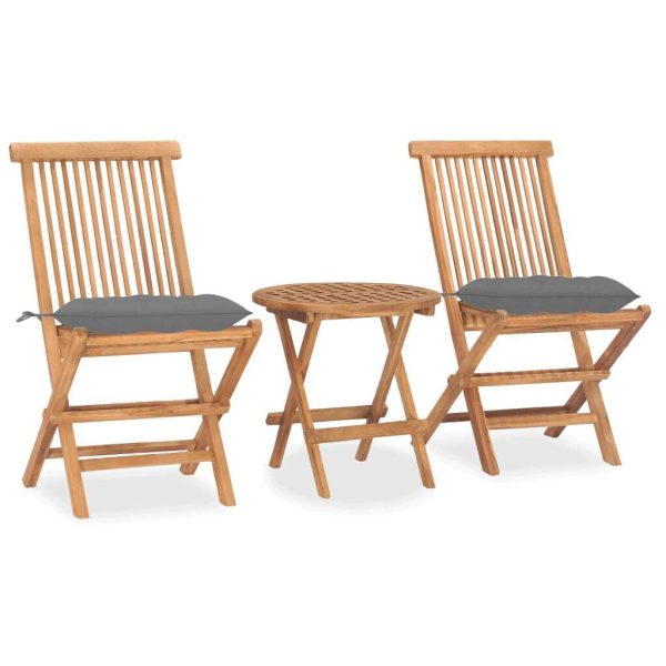 3 Piece Folding Outdoor Dining Set with Cushion Solid Wood Teak