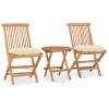 3 Piece Folding Outdoor Dining Set with Cushion Solid Wood Teak